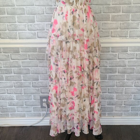 Vince Camuto Pink Floral Chiffon Cowl Neck Maxi Dress XS Low Back Romantic NEW - Picture 9 of 9